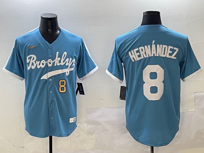 Men Los Angeles Dodgers #8 Hernandez Light Blue Throwback Game 2025 Nike MLB Jersey style 3068->los angeles dodgers->MLB Jersey